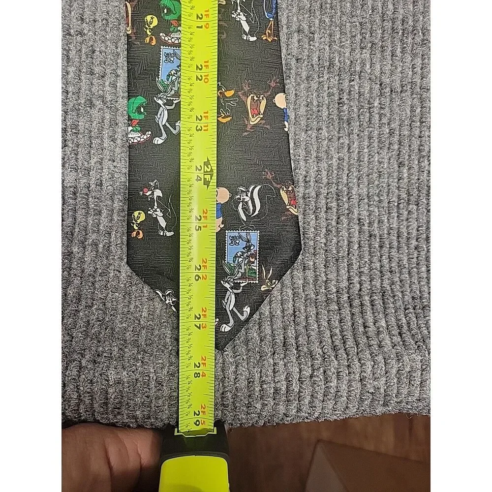 Vintage 1997 Looney Tunes Stamp Collection Silk Tie Black‎ Warner Bros USPS Mens